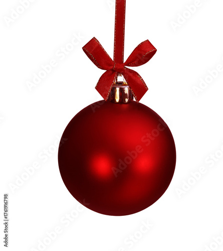 Red christmas ball and  bow ribbon cut out