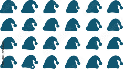 A grid of twenty four black silhouette santa hats, ideal for creating festive backgrounds and designs isolated on white background, adding a touch of holiday cheer