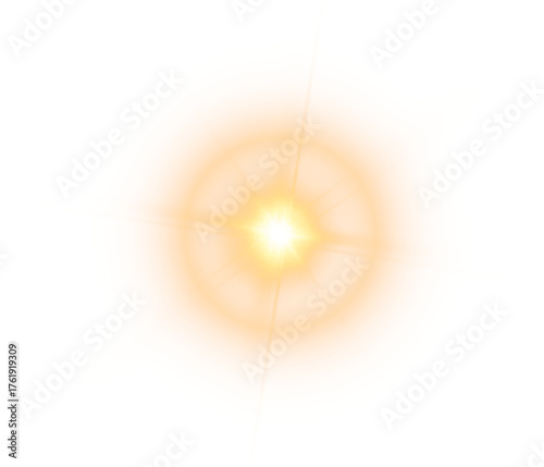 Gold glow star with light glowing effect and transparent sun rays overlay background