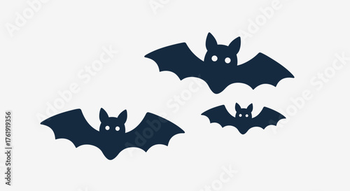 Cute Cartoon Bat Silhouettes - Halloween Night Flying Bats Vector Clip Art