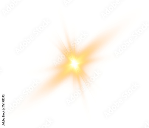 Gold glow star with light glowing effect and transparent sun rays overlay background