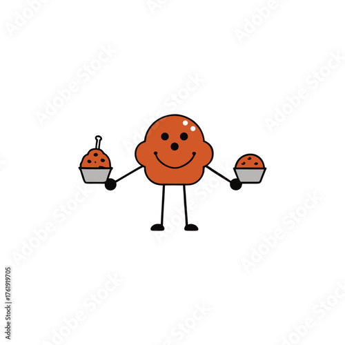 Cute anthropomorphic baking tool character holding tiny cupcakes with smiling face vector