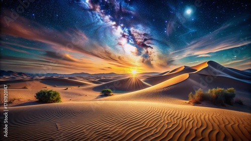 Magical Dusk: Starry Sky Over Ethereal Sand Dunes