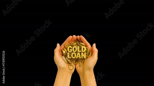 Gold Loan Icon – 3D animation showing hands holding gold ornaments with $100 notes. Perfect for finance, wealth, and investment visuals. Transparent background for seamless use.