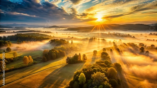 Magical Sunrise Over High Grass Valley - Vintage Drone Photo