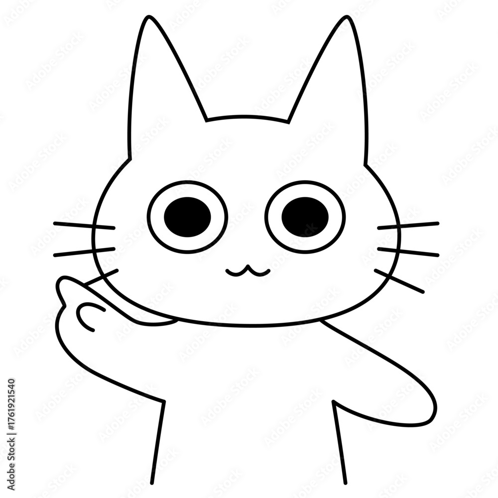 Obraz premium 指差しポーズの白猫キャラクター｜案内や説明に使いやすいかわいい猫のベクターイラスト