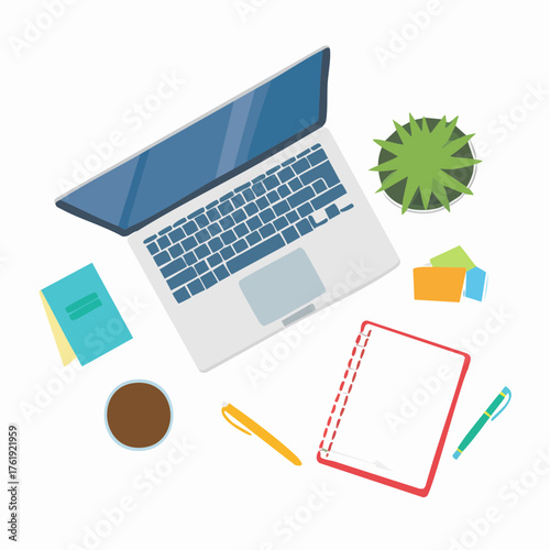 Produktives Home Office: Vektor-Illustration eines aufgeräumten Schreibtischs