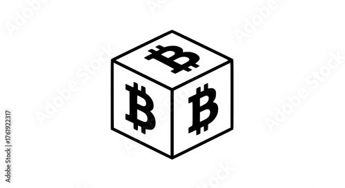 Crypto 3D cube symbol black white icon