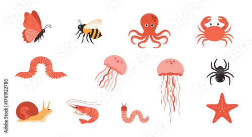 Flat Vector Set of Invertebrate Animals
