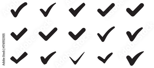 Check mark icon set, black sign and symbol, approval, agree, agreement tick label, check mark tick icons, 