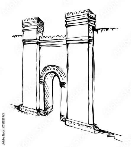 Babylonian Gate. Vector drawing scene