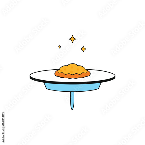 Magical floating pie with sparkles enchanting food delight levitation fantasy dessert vector