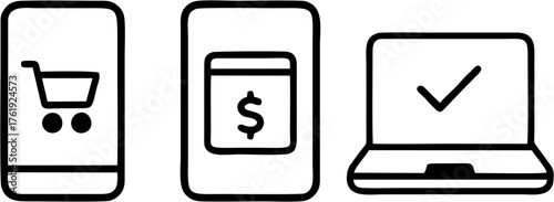 Online Shopping and Payment Methods: Icons Representing Mobile, Computer, and Finance