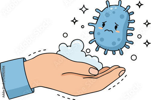 Washing hands to kill the germs. Hygiene for health