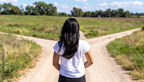 person standing at a literal intersection or forked path, symbolizing decision-making and life choices