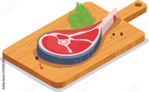 Isometric Vector Illustration of a Delicious Steak on a Board
