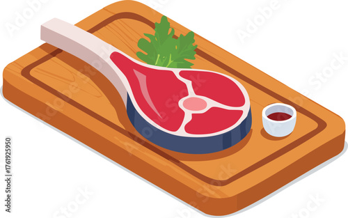 Raw Beef Steak on Cutting Board - Vector Illustration