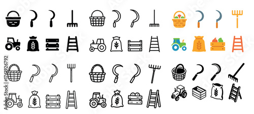 Collection of farming and gardening icons variety