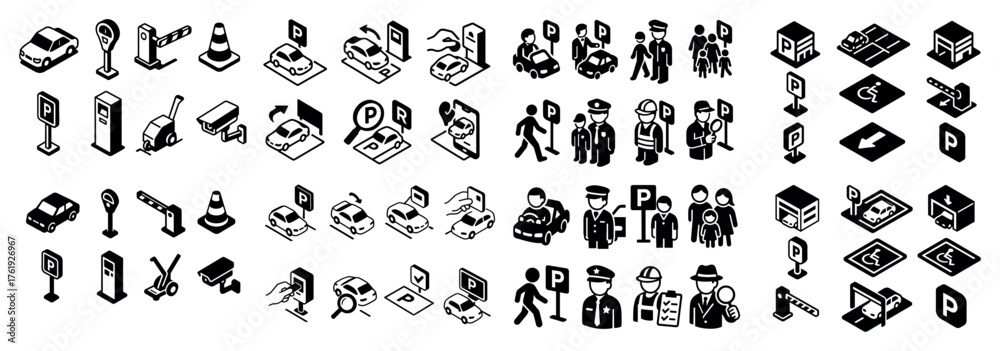 Fototapeta premium Isometric parking and transportation icons set