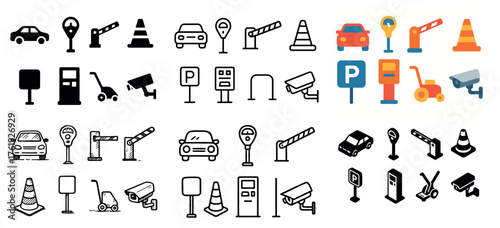 Parking and traffic icon set collection