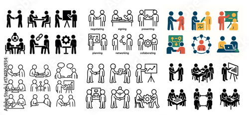 Business icons: teamwork and meetings illustrations