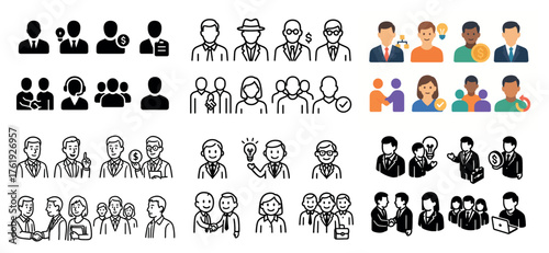 Diverse business icons featuring groups and individuals