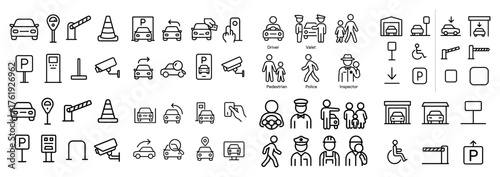 Parking and traffic icons collection in black and white