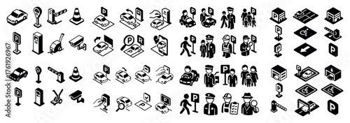 Isometric parking and transportation icons set