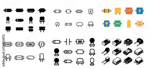 Electronic components symbols and icons collection