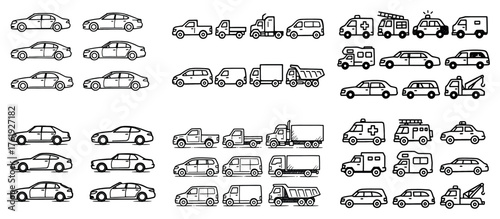 Outline icons of various vehicles in rows