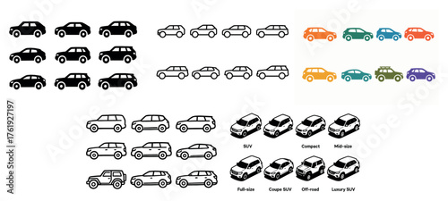 Vector icon set of various car models and sizes