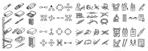 Network and electrical cable connector icons set