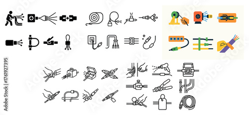 Cable connection and maintenance icons collection