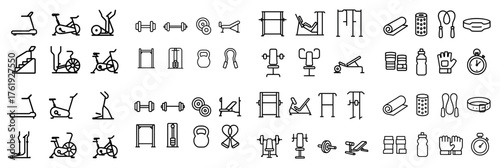 Fitness equipment icons collection for gym use