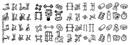 Hand-drawn gym equipment icons collection