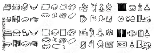 Sleep and relaxation doodle icons collection
