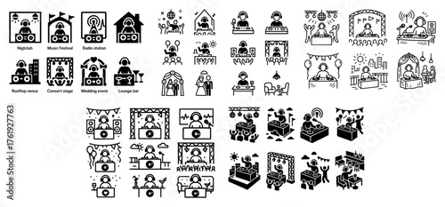 Icon set of music events and dj performances