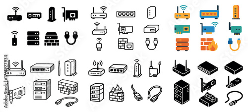 Diverse network and data connection icons collection