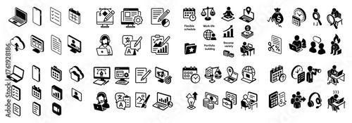 Work-life balance icons and flexible schedule concepts