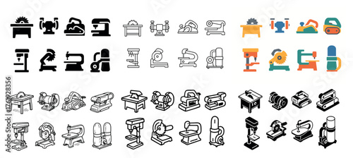 Set of various saw and grinder tool icons