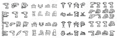 Line icons of various power tools collection