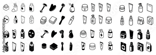 Skincare and beauty product icons collection