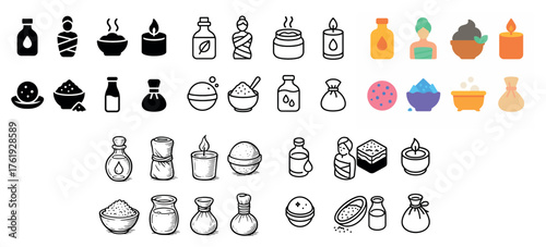 Essential oil and spa icons collection