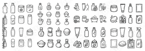 Set of hand-drawn skincare and cosmetic icons