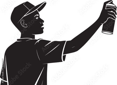 Vector Illustration of Artistic Guy Spraying Graffiti Modern Art Fashion Silhouette