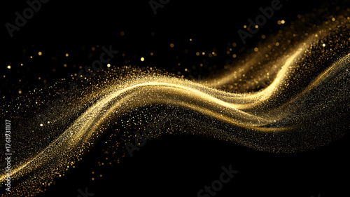 Golden Dust Stream: Abstract Light Effect on Dark Background, Sparkling and Shimmering