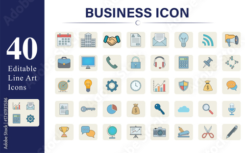 Modern business and office icons for professional presentations and digital projects
