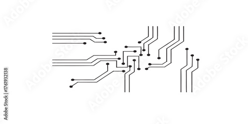 Print  Technology-inspired motherboard circuit paths in clean black lines on white background, isolated vector, sharp 90° angles, minimal electronic connection concept