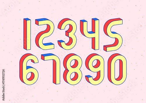 Set of numbers with 3d isometric effect on abstract background