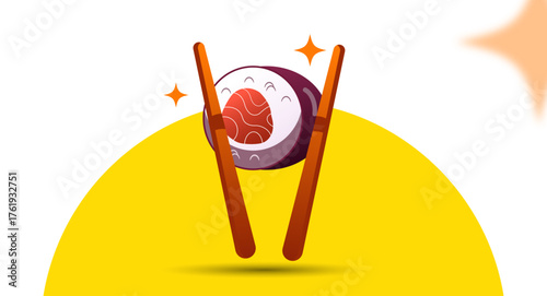 Flat vector illustration of a tuna sushi roll with rice and seaweed. Perfect for Japanese food menus, seafood branding, or restaurant graphics.